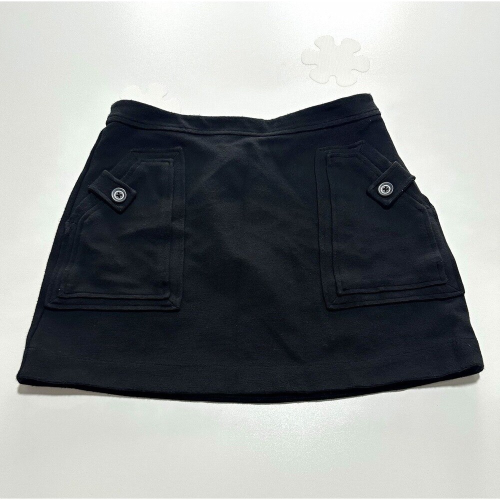 Maeve Anthropologie Black Knit Mini Skirt Pockets Stretch Back Zip Size S